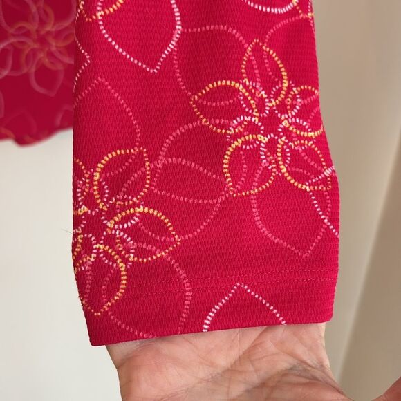 L.L.Bean women Pink Floral 1/2 Zip Long Sleeve Mock Neck Lightweight Running MD - Picture 4 of 6